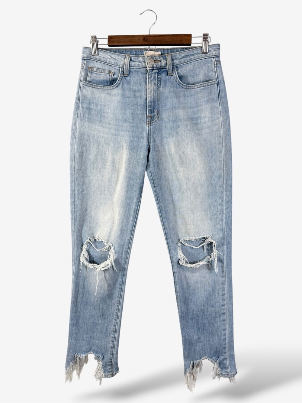 L’Agence High Line High Rise Skinny Jeans Size 27 Light Wash Distressed Raw Hem